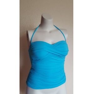 La Blanca Halter Bandeau Ruched Tankini Bandini Bikini Swimsuit Top Size 8 Blue